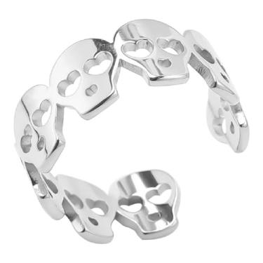 Imagem de IXDEAXLY Anéis de caveira vintage de aço inoxidável, anel aberto ajustável, esqueleto gótico, dedo do diabo, anéis de dedo do diabo, unissex, joias personalizadas para homens e mulheres, Aço