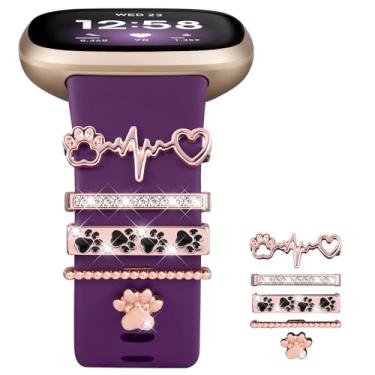 Imagem de Ouwegaga Compatível com pulseiras Fitbit Sense femininas/Sense 2/Versa 3/Versa 4, pulseira esportiva de silicone macio com berloques decorativos compatíveis com smartwatch Fitbit (5 peças de argola +