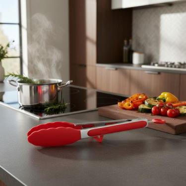 Imagem de Pegador Inox com Silicone Resistente ao Calor 34cm de macarrão saladas