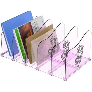 Imagem de Organizador de arquivos transparente para mesa, classificador de pastas de arquivos de mesa vertical de 5 seções com padrão rosa, suporte de revista de correio ajustável para casa, escritório, escola
