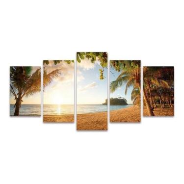 Imagem de Kit Quadros Mosaico Decorativo Praia Coqueiro Árvores Mar - Decor Nati