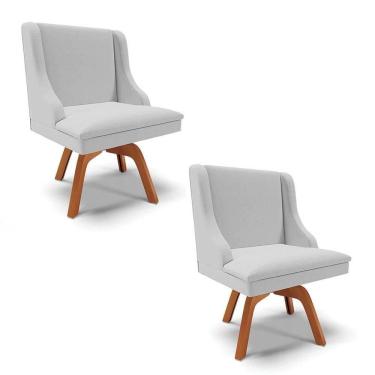 Imagem de Kit 2 Cadeiras Estofadas Giratória Para Sala De Jantar Lia Linho Cinza - Ibiza