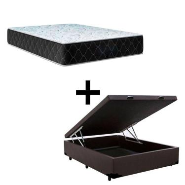 Imagem de Cama Baú Viúva 128 Tecido Sintético Marrom Com Colchão Marrocos - Poliéster - Espuma D33 30cm