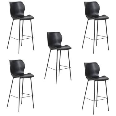 Imagem de Kit 5 Banquetas Alta Com Encosto Para Bancada Cozinha Penha R02 Sintético Preto - Mpozenato
