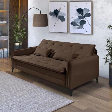 Imagem de Sofá Cama Yara 3 Lugares Reclinável 2,08m Suede Marrom