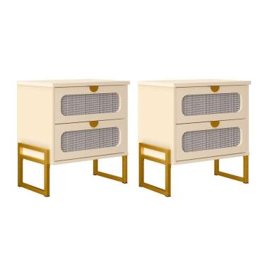 Imagem de Kit 2 Mesas De Cabeceira Luxo Titanium Com Fino Acabamento 45cm - Off White - Dourado