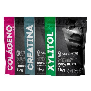 Imagem de Kit: Colágeno 1Kg + Creatina Monohidratada 1Kg + Xylitol 1Kg - 100% Puro - Soldiers Nutrition-Unissex