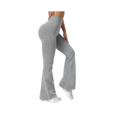 Imagem de Calças De Yoga Femininas De Cintura Alta Com Boca De Sino, Ajuste Just