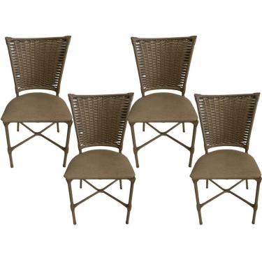 Imagem de 4 Cadeira Vivara Mesa Jantar Estofada Cozinha Fibra Sintética Areia Assento Nude