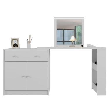 Imagem de Penteadeira Camarim De Canto Aura 2 Portas E 1 Gaveta Branco Fosco - Mobler Branco Fosco