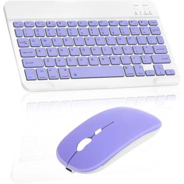 Imagem de Combo Teclado e Mouse Bluetooth Sem Fio, Ultrafino e Recarregável - Compatível com Tablets Android, iPhone, iPad, Windows Surface e Mais (Roxo)