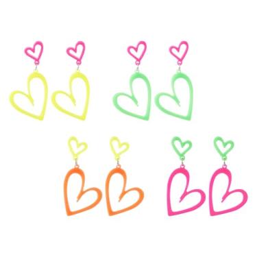 Imagem de Magibeads 4 pares de brincos de acrílico com pingente de dopamina para mulheres, brincos de néon para dia dos namorados, joias masculinas, presente estilo retrô, coração anos 80, 90, acessórios de