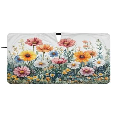 Imagem de Blueangle Aquarela flores silvestres pára-brisas sombra solar - 149.9 cm x 76.2 cm dobrável carro janela frontal blocos pára-sol raios UV viseira de sol (908)