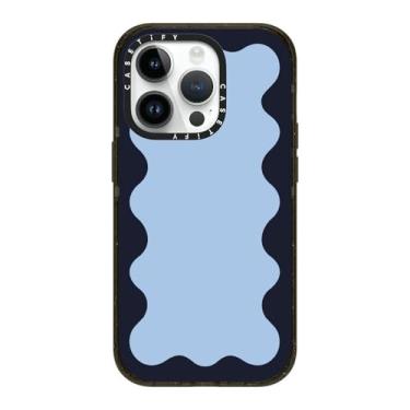 Imagem de CASETiFY Capa Impact para iPhone 14 Pro [proteção contra quedas de grau militar de 2,5 m 4X/compatível com Magsafe] - borda ondulada de fundo azul - preto transparente