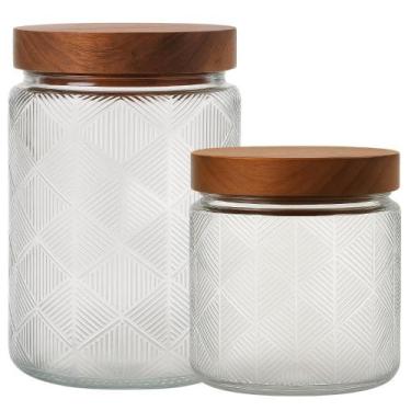 Imagem de Potes de Vidro Hermético Tampa Madeira Acácia 750ml e 550ml - Le Bianc