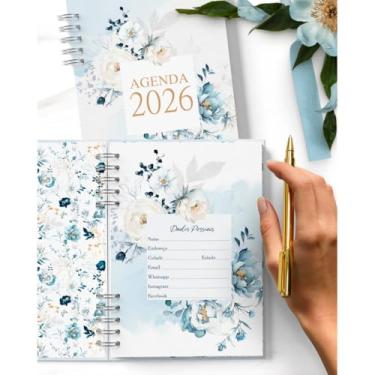 Imagem de Agenda 2026 DATADA, personalizada COM O NOME DO COMPRADOR, folhas decoradas, A5, 2 dias por página(folhas decoradas,Azul)