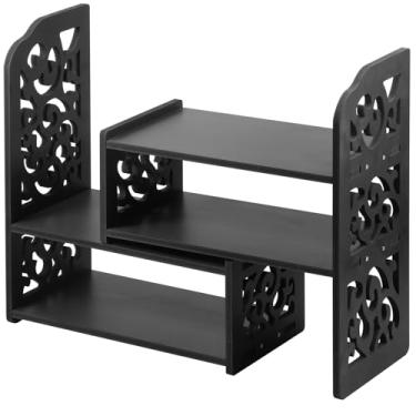 Imagem de ZJRDYYK Estante de mesa de madeira expansível, organizador de mesa ajustável, rack de armazenamento de escritório para decoração de casa, escritório