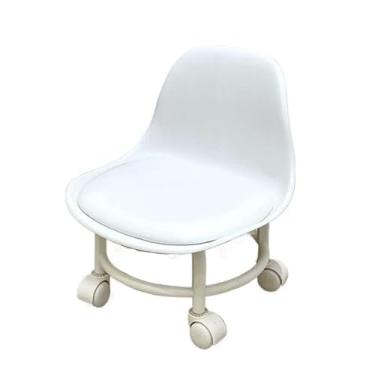 Imagem de Banqueta pequena de acrílico com rodas universais silenciosas banco baixo giratório com encosto, banco de rolo universal(Banqueta Toda Branca)