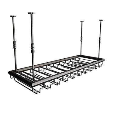 Imagem de APUM Prateleiras de vinho de teto, altura ajustável, taças de metal para vinho, suporte de garrafa de vinho, prateleira de taça de vinho pendurada, adequada para bares, restaurantes
