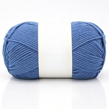 Imagem de Bolas de fio de algodão – fio de peso médio para chapéus de crochê, cachecóis, chinelos e artesanato de tricô à mão, macio e durável (azul)