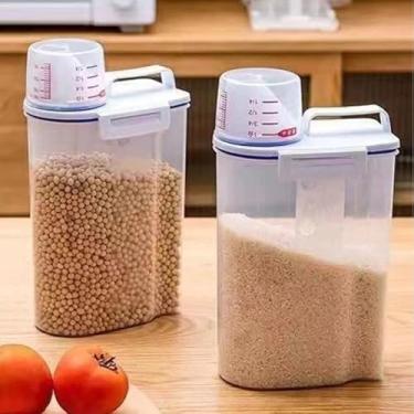 Imagem de Pote Hermético Com Copo Medidor Organizador De Alimentos Mantimentos Arroz 2L