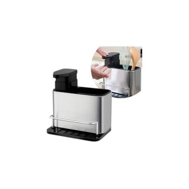 Imagem de Organizador de Pia com Suporte para Esponja, Aço Inox e Plástico, 16x13x18cm, Sistema de Drenagem, Cor Inox, 315g