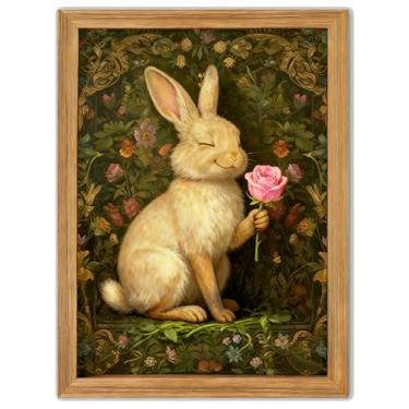 Imagem de 40,6 cm x 61 cm vintage rosa coelho sala de estar impressão de parede arte quadro quadro floral escuro imagens de animais moderno abstrato coelho decoração de casa para sala de jantar quarto banheiro