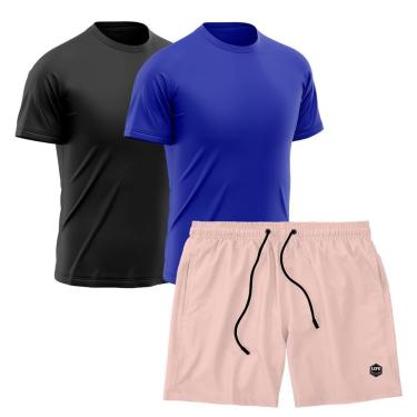 Imagem de Kit 2 Camisetas Dry Treino Fitness Academia + Short Bermuda Rosa-Masculino