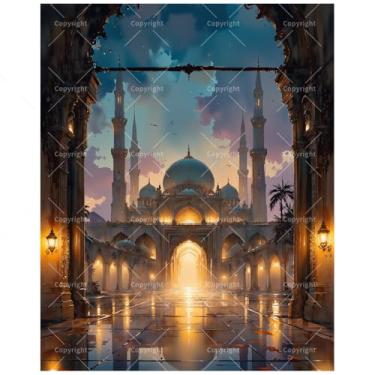 Imagem de Kit de pintura por números de arquitetura islâmica para adultos – Pintura em tela DIY Grand Mosque at Twilight, conjunto de tinta acrílica, adequado para iniciantes, decoração de casa ou presentes