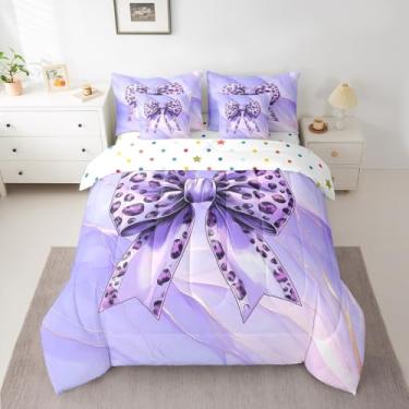 Imagem de Castle Fairy Jogo de cama com estampa de leopardo roxo, 7 peças, arte abstrata marmorizada, microfibra macia, Queen (1 edredom, 2 fronhas, 2 fronhas, 1 lençol de cima, 1 lençol com elástico)