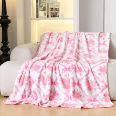 Imagem de Luxape Cobertor de laço, laço rosa, tecido macio estampado premium para melhor conforto - para bebês, recém-nascidos, berçário, menina, berço, carrinho, presente (rosa, 127 x 152 cm)