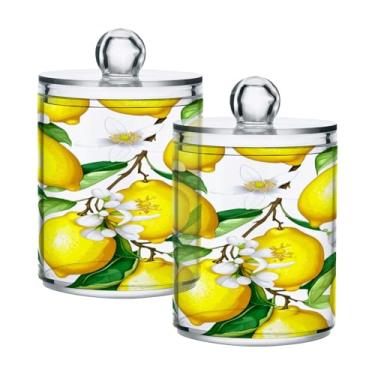 Imagem de Qilmy Fresh Lemon Qtip Suporte com 2 unidades, frascos de boticário de 400 ml, vasilha organizadora de banheiro para cotonetes, bolas de algodão, almofadas de maquiagem, fio dental, sais de banho