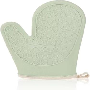 Imagem de Protetor termico de silicone para maos, resistente a calor, cozinha, segura, vermelho.
