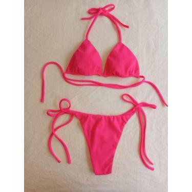 Imagem de Biquini Feminino Cortininha Calcinha Fio Duplo De Amarrar - GlauF, Ros