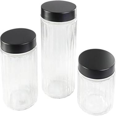 Imagem de Potes transparentes de vidro com tampas de aco inox, para mantimentos, charmoso.