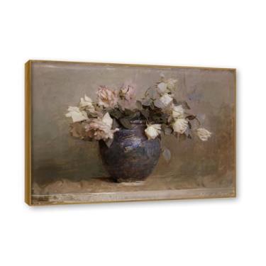 Imagem de Moldura de teca. Arte em tela floral country, pintura botânica vintage de natureza morta, decoração de parede de cozinha de fazenda emoldurada para sala de jantar. A36. 30 x 42 cm-11,8 x 16,5 pol