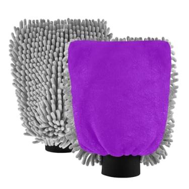 Imagem de ODAWA Luvas de limpeza de carro de chenille violeta escuro, pacote com 2, luvas de lavagem de carro para canhão de espuma 20,5 cm x 30 cm