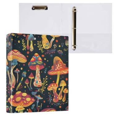 Imagem de Pasta para fichário psicodélico de cogumelos com 3 anéis redondos, pasta de arquivo para escola e escritório, pacote com 2