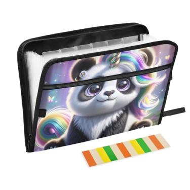Imagem de Linda pasta de arquivo expansível de unicórnio panda com 13 bolsos, organizador de documentos para tamanho carta e tamanho A4 para material de escritório escolar