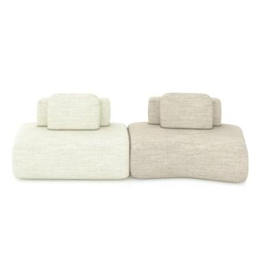 Imagem de Sofá Ilha Sala de Estar Dakota 2 Módulos 316cm Encostos Almofadas Soltas Linho OffWhite/Bege G33 - Gran Belo
