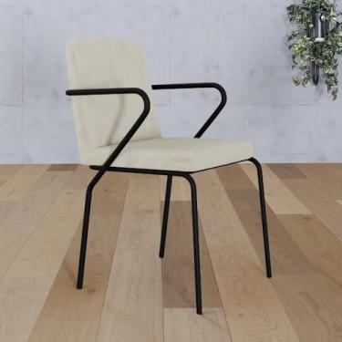 Imagem de Conjunto 4 Cadeiras de Jantar C/Braços Bloom Boucle Vanilla Est.preta