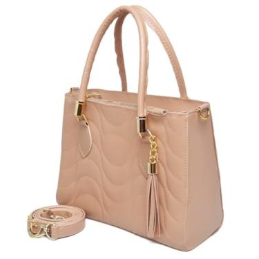 Imagem de Bolsa de Mão Feminina, Couro Branco, Alça Transversal Removível, Detalhes em Metal Dourado (AMENDOA)