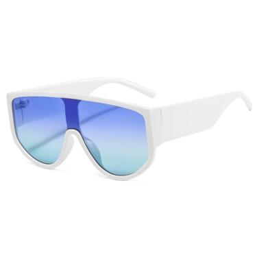Imagem de HCHES Óculos de Sol Grandes e Leves Femininos Bege Luxo Masculino Grande com Lentes Degradê UV400 (Branco)