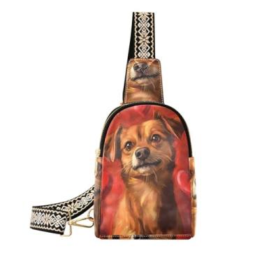 Imagem de CEBUGI Pochete transversal de couro com corações de cachorro pequena para caminhadas, viagens ao ar livre