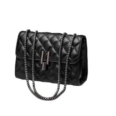 Imagem de Bolsa Feminina de Couro Sintético Matelassê, Alça de Corrente, Design Elegante, Preta