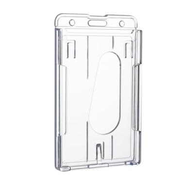 Imagem de Pacote com 3 porta-crachás de 2 cartões, manga vertical com compartimento para polegar, capa protetora de policarbonato transparente para documentos de escritório e escola