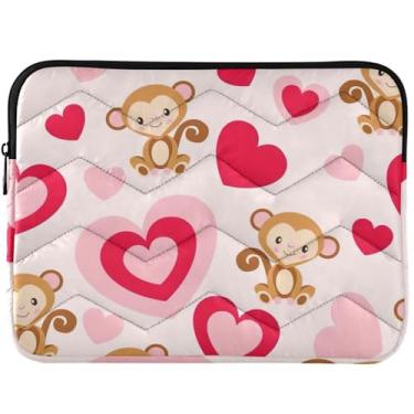 Imagem de Capa fofa de macaco com corações cor-de-rosa, capa fofa para notebook para MacBook Air de 13 polegadas, capas fofas para computador de 13 a 14 polegadas, universais