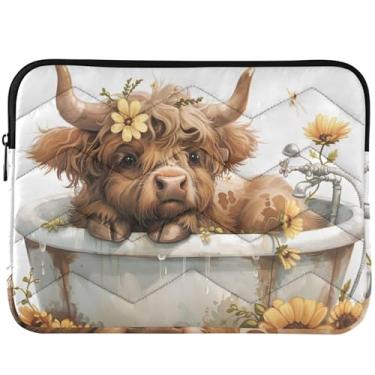 Imagem de Linda capa protetora para laptop com flor de vaca Highland para MacBook Air 13 capa protetora universal de 13 a 14 polegadas