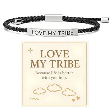 Imagem de Roe Dolph Pulseira Love My Tribe para mulheres, Love My Tribe Best Friend, conjunto de pulseiras de amizade com cordão ajustável, presente significativo para ela, Large, Zinco, Sem Pedra Preciosa