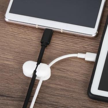 Imagem de Generic Clipe de cabo de 35 mm, 2 furos, suporte de fio de silicone, organizador de cabos, suporte adesivo para montagem em mesa de escritório em casa, branco